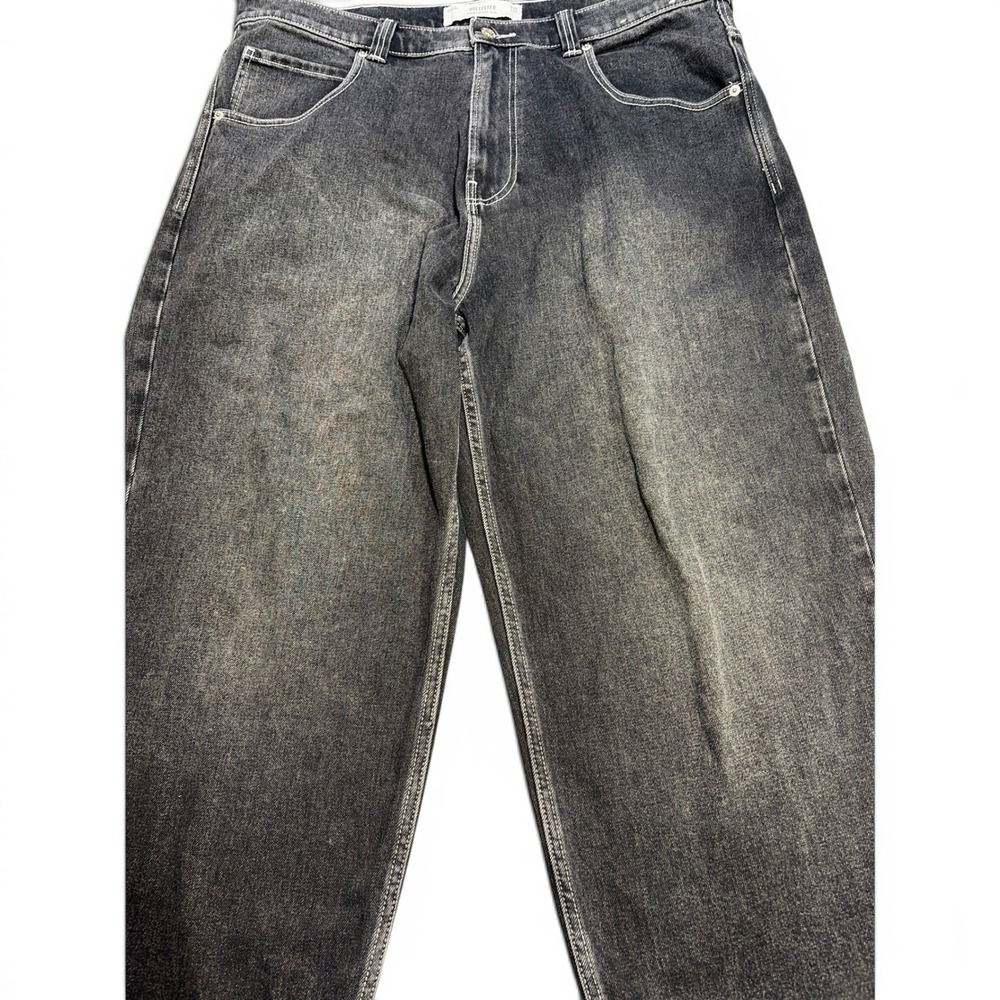 Hollister Baggy Skater Jeans Mens 36x32 Faded Black Contrast Stitch Cobra Snake